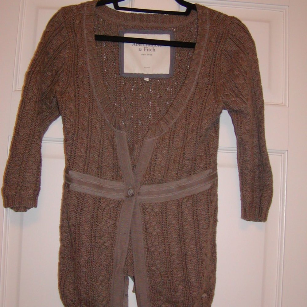 Abercrombie and Fitch - Size L. Cable Cardigan Sweater.  Warm brown